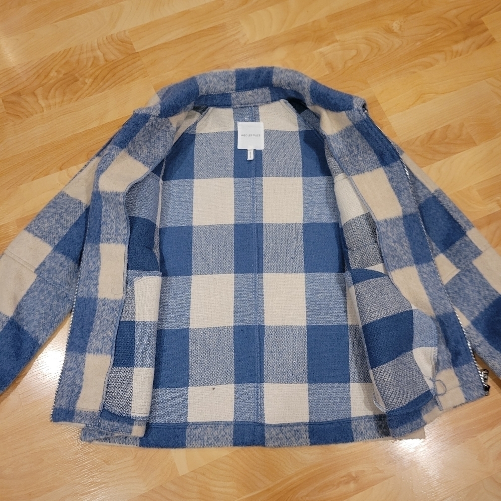 Anthropologie Avec Les Filles Plaid Full Zip Shacket Coat Blue Size L - Picture 6 of 9